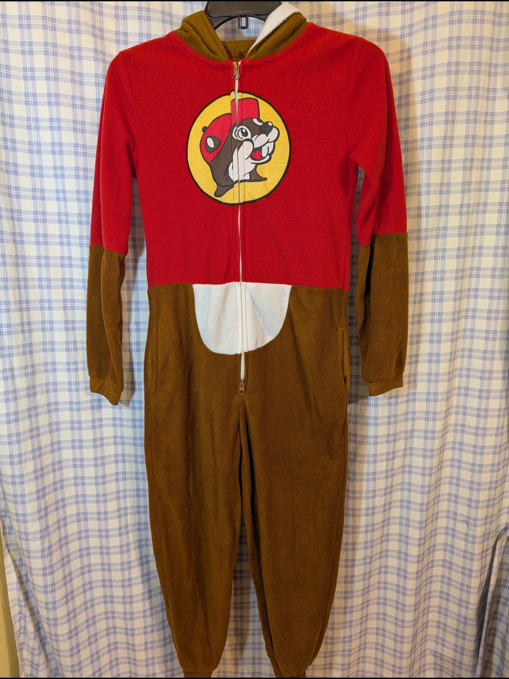 Buc-ee's Kids Red and Brown Character Hooded One Piece